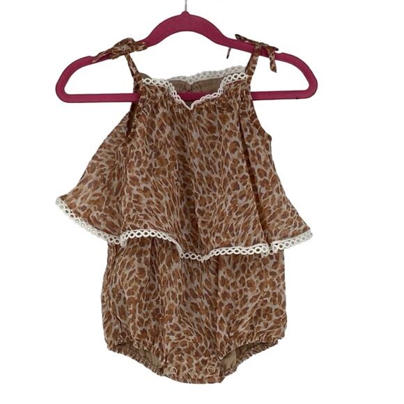 Bardot Junior Size 12-18M Tan Erin Trim Grow Leopard Print Tie Shoulder M30-5